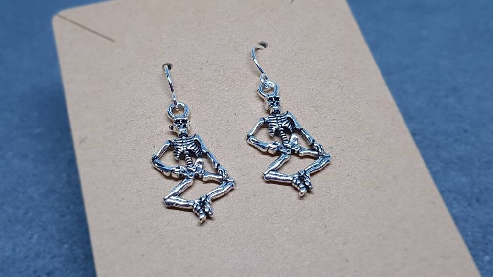 Skeleton Earrings, Hypoallergenic Ear Wires, 925 Sterling Silver Ear Wires, Gothic Jewellery