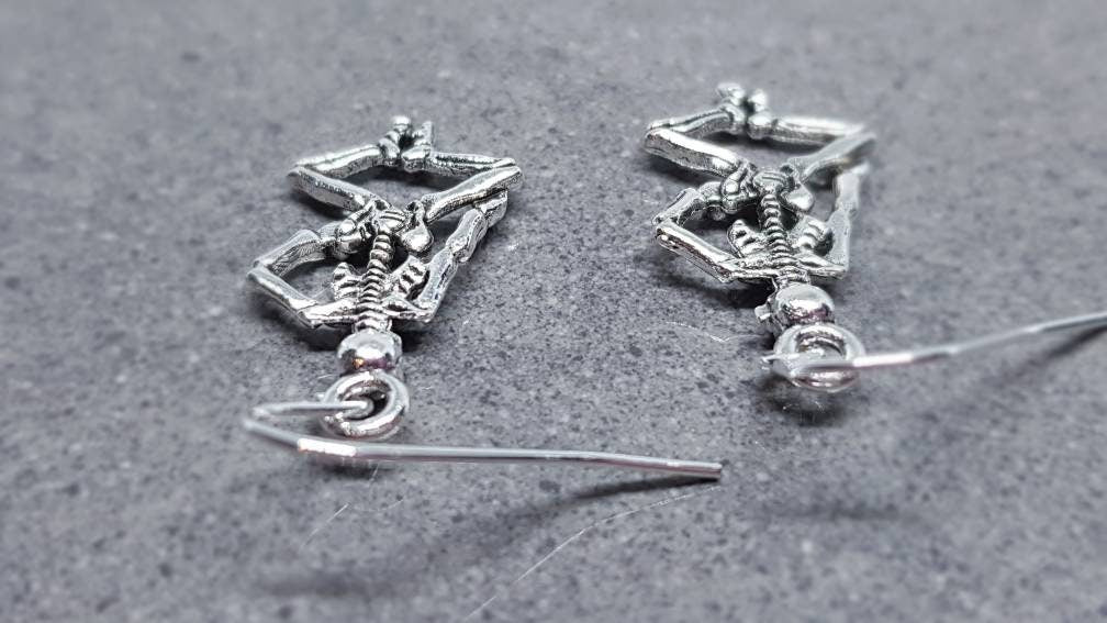 Skeleton Earrings, Hypoallergenic Ear Wires, 925 Sterling Silver Ear Wires, Gothic Jewellery