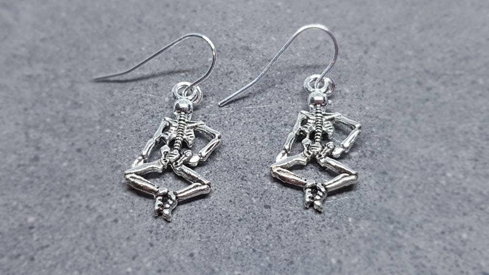 Skeleton Earrings, Hypoallergenic Ear Wires, 925 Sterling Silver Ear Wires, Gothic Jewellery