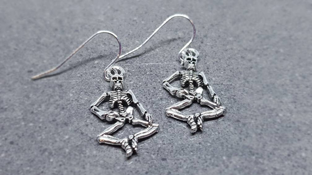 Skeleton Earrings, Hypoallergenic Ear Wires, 925 Sterling Silver Ear Wires, Gothic Jewellery