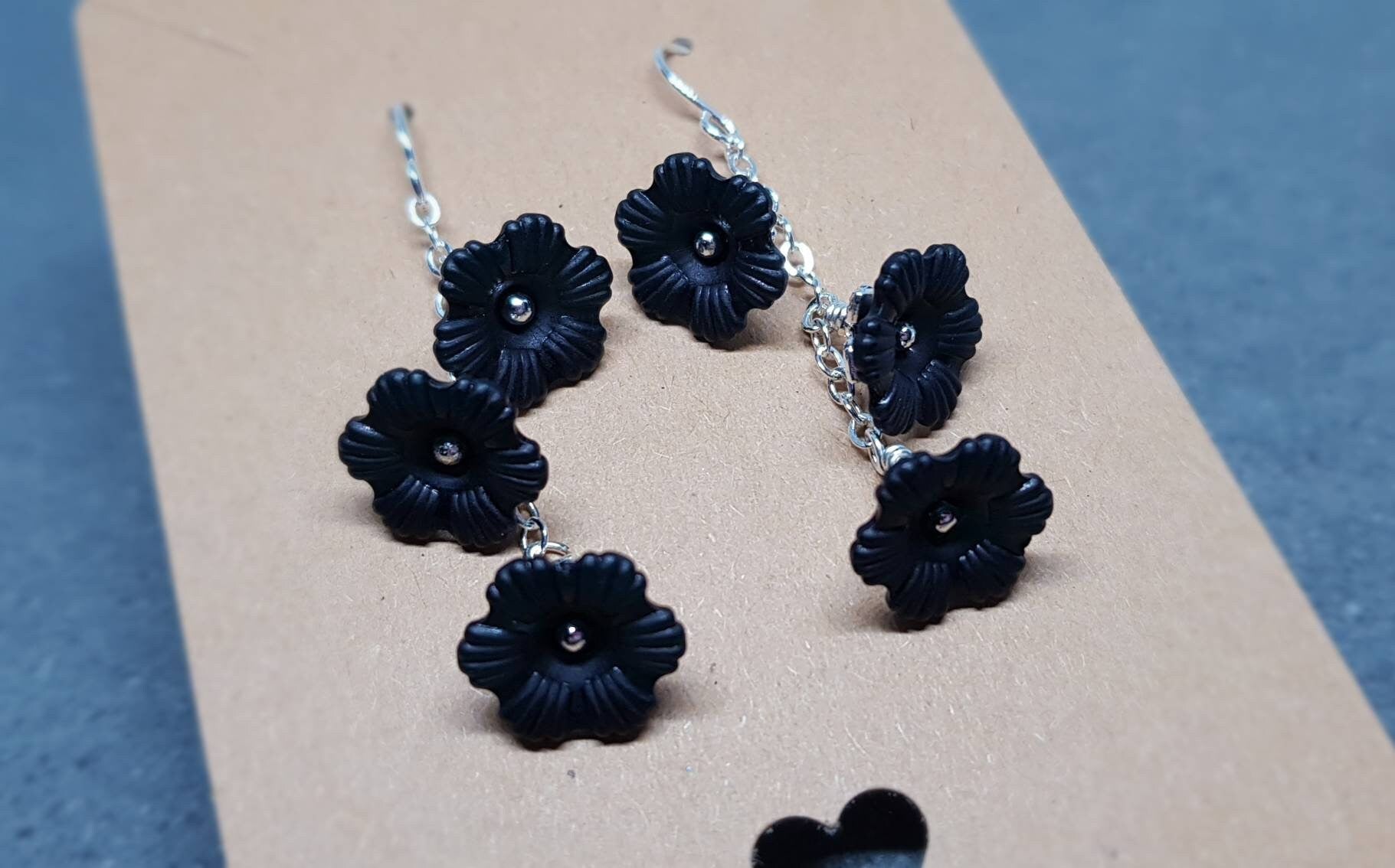 Flower Earrings, Hypoallergenic Ear Wires, Black Earrings, Boho Jewelry, Simple Vintage Earrings