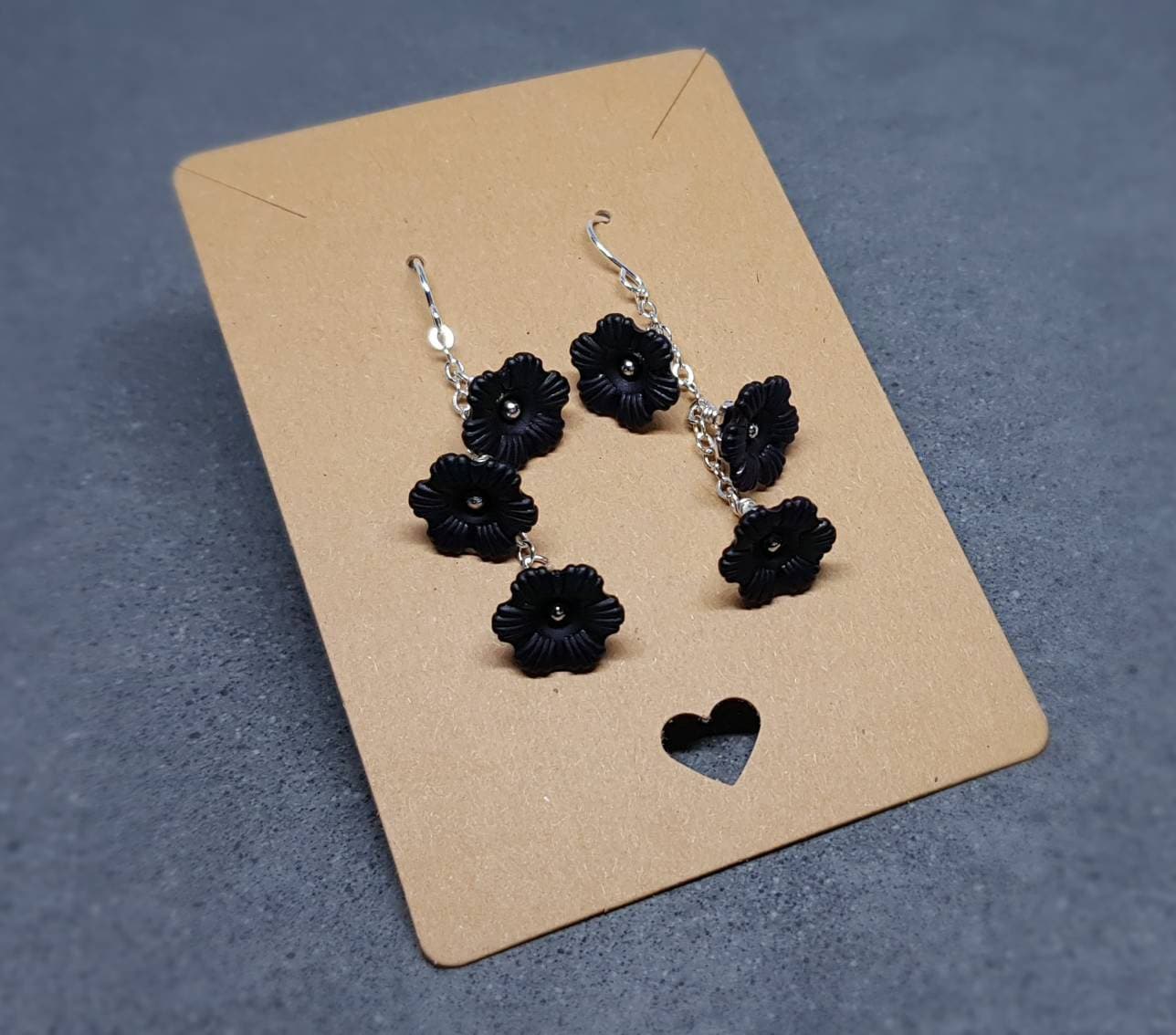 Flower Earrings, Hypoallergenic Ear Wires, Black Earrings, Boho Jewelry, Simple Vintage Earrings