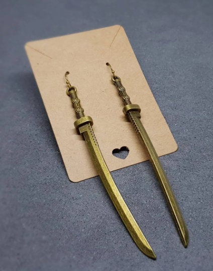 Bronze Plated Katana Sword Earrings