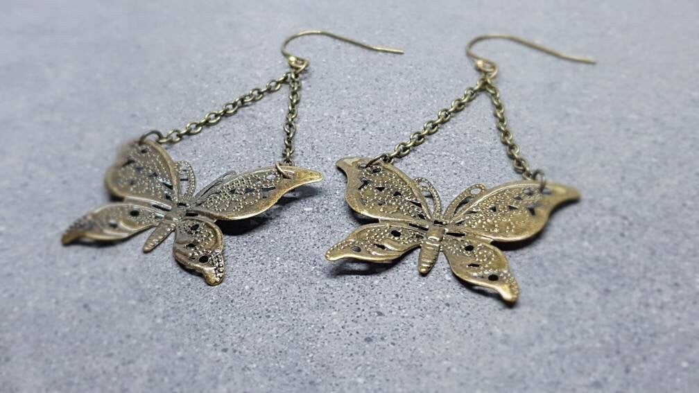 Butterfly Earrings, Hypoallergenic Ear Wires, Bronze Tone Butterfly Jewelry, Gift for her, Vintage style butterflies