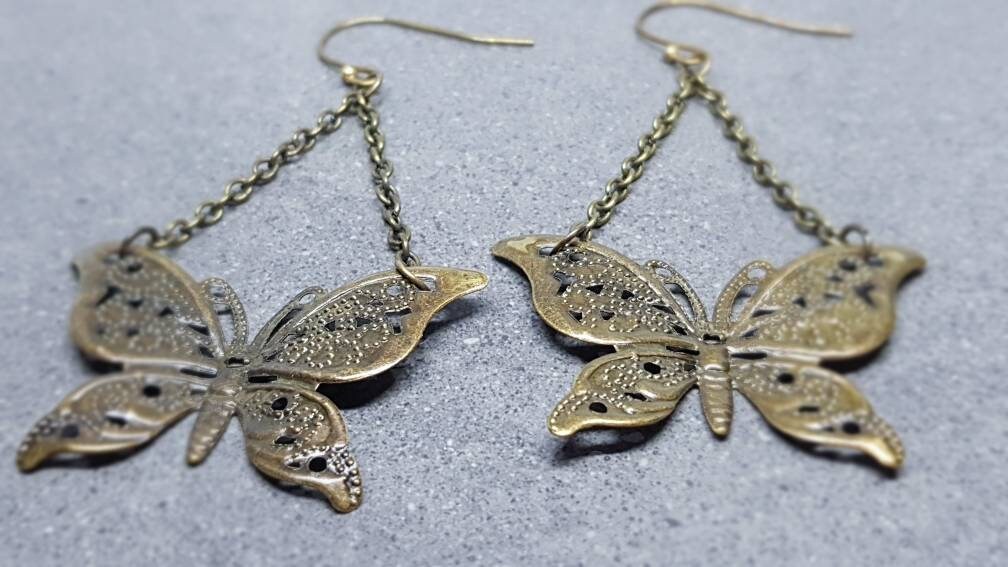 Butterfly Earrings, Hypoallergenic Ear Wires, Bronze Tone Butterfly Jewelry, Gift for her, Vintage style butterflies