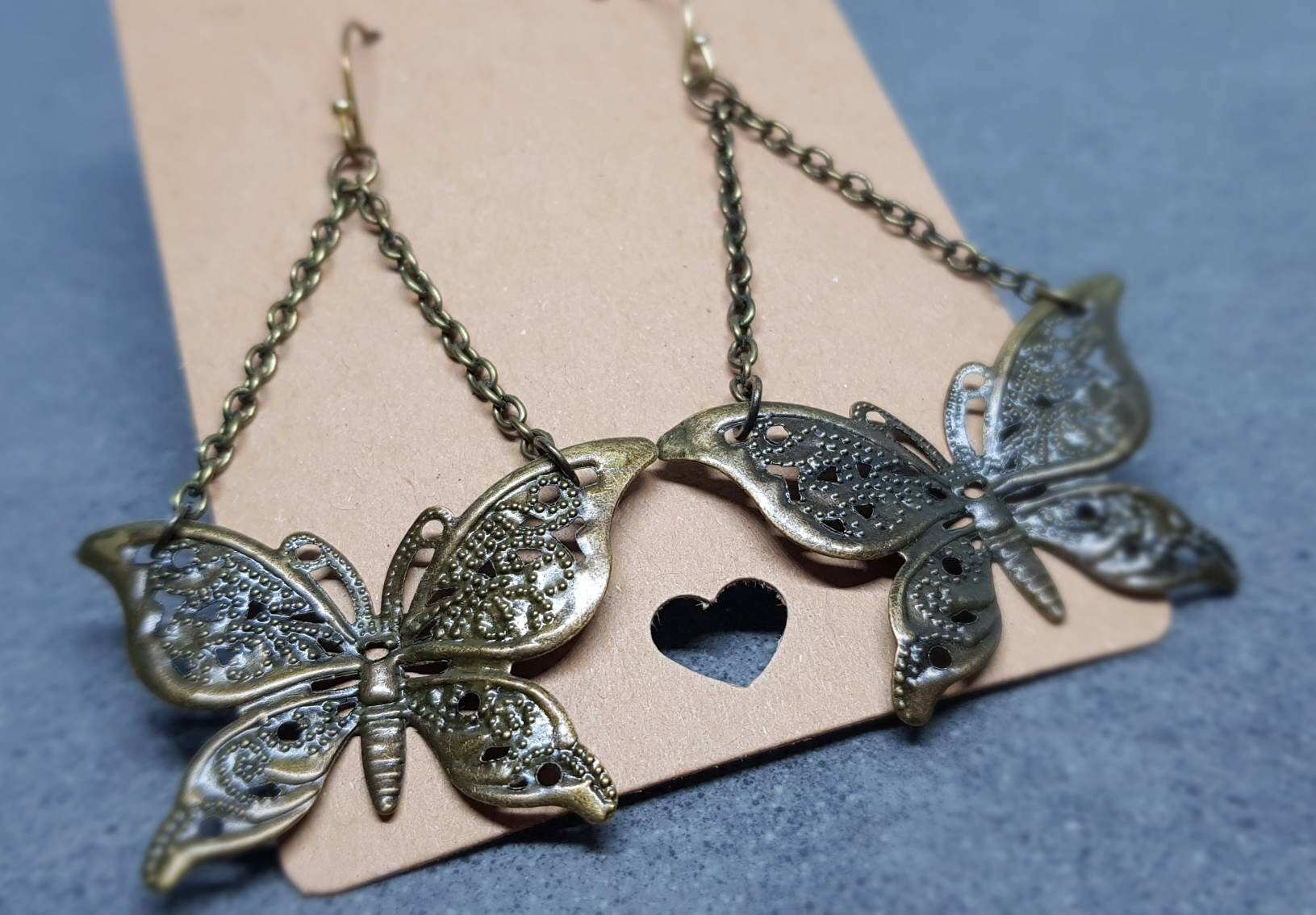 Butterfly Earrings, Hypoallergenic Ear Wires, Bronze Tone Butterfly Jewelry, Gift for her, Vintage style butterflies