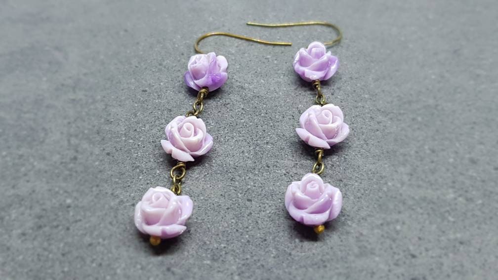 Vintage Lavender Rose Earrings