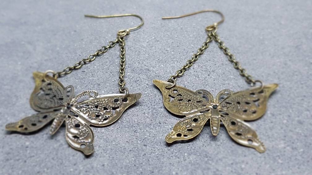 Butterfly Earrings, Hypoallergenic Ear Wires, Bronze Tone Butterfly Jewelry, Gift for her, Vintage style butterflies