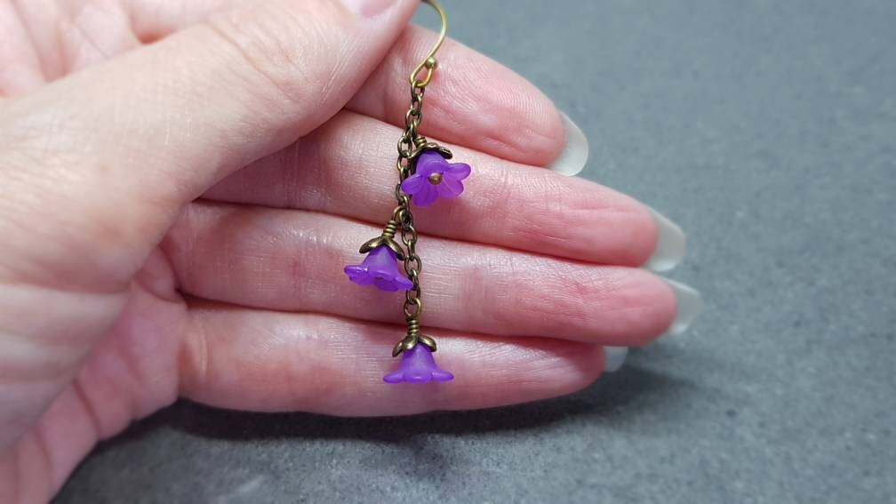 Flower Earrings, Hypoallergenic Ear Wires, Purple Earrings, Boho Jewelry, Simple Vintage Earrings