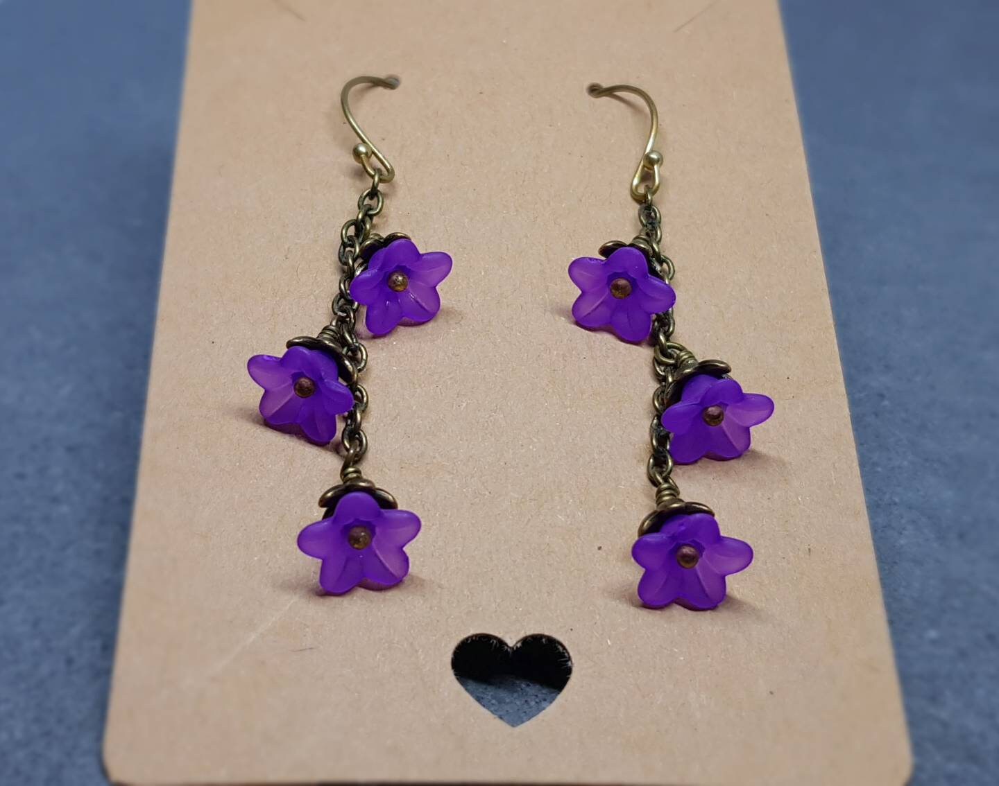 Flower Earrings, Hypoallergenic Ear Wires, Purple Earrings, Boho Jewelry, Simple Vintage Earrings