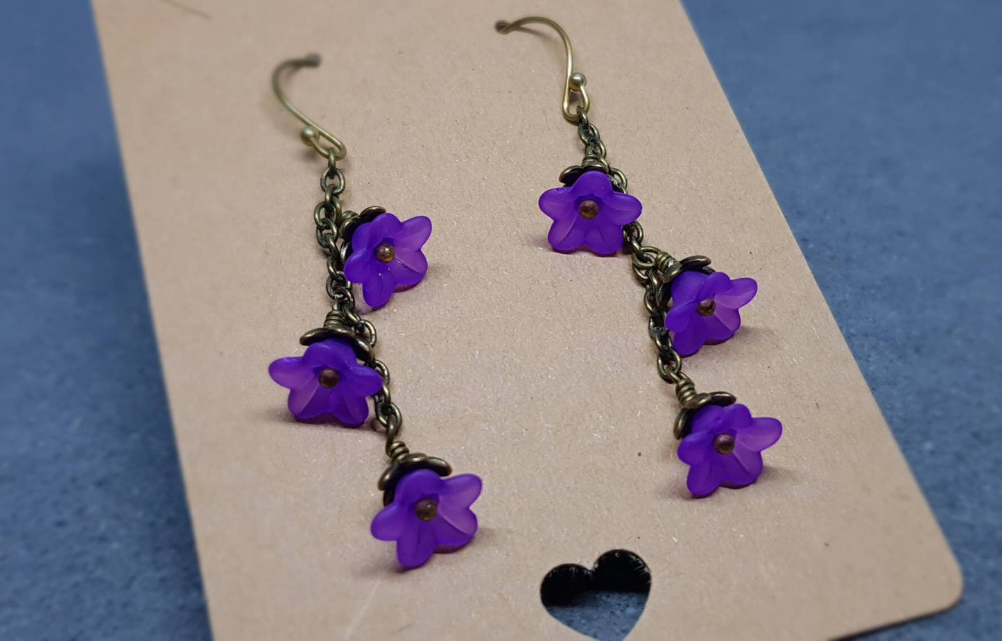 Flower Earrings, Hypoallergenic Ear Wires, Purple Earrings, Boho Jewelry, Simple Vintage Earrings