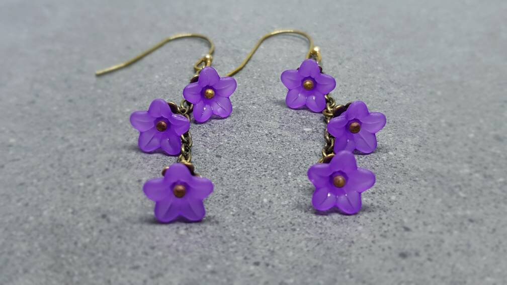 Flower Earrings, Hypoallergenic Ear Wires, Purple Earrings, Boho Jewelry, Simple Vintage Earrings