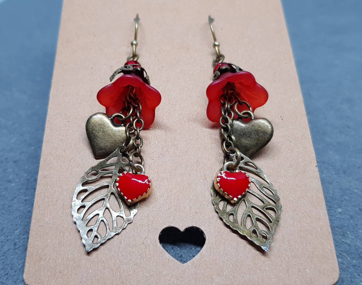 Flower Earrings, Hypoallergenic Ear Wires, Sterling Silver Ear Wires, Red PRIMERO Crystals® Earrings