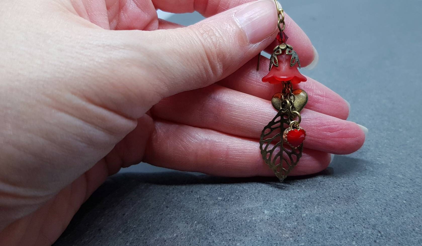 Flower Earrings, Hypoallergenic Ear Wires, Sterling Silver Ear Wires, Red PRIMERO Crystals® Earrings