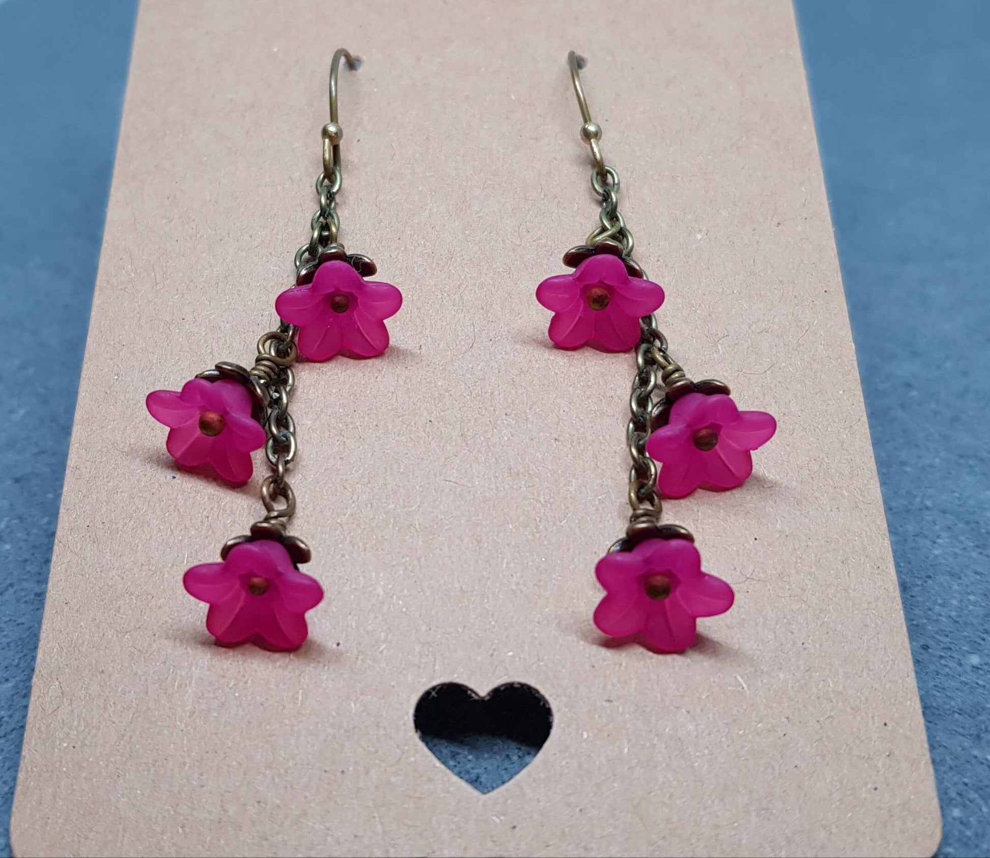 Flower Earrings, Hypoallergenic Ear Wires, Hot Pink Earrings, Boho Jewelry, Simple Vintage Earrings