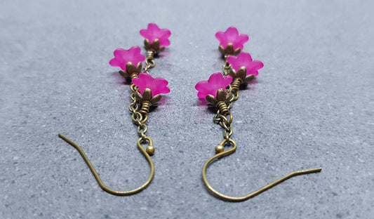 Flower Earrings, Hypoallergenic Ear Wires, Hot Pink Earrings, Boho Jewelry, Simple Vintage Earrings