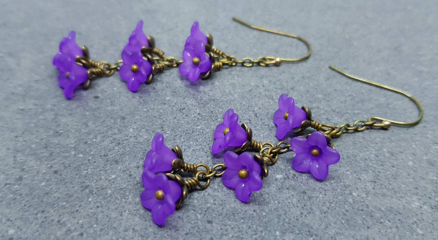 Flower Earrings, Hypoallergenic Ear Wires, Purple Earrings, Boho Jewelry, Simple Vintage Earrings