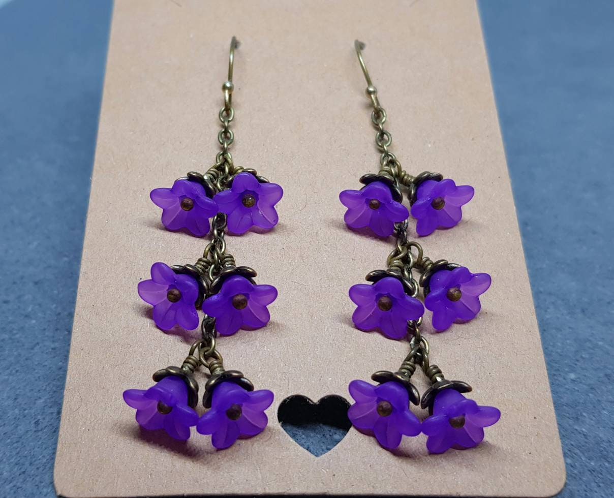 Flower Earrings, Hypoallergenic Ear Wires, Purple Earrings, Boho Jewelry, Simple Vintage Earrings