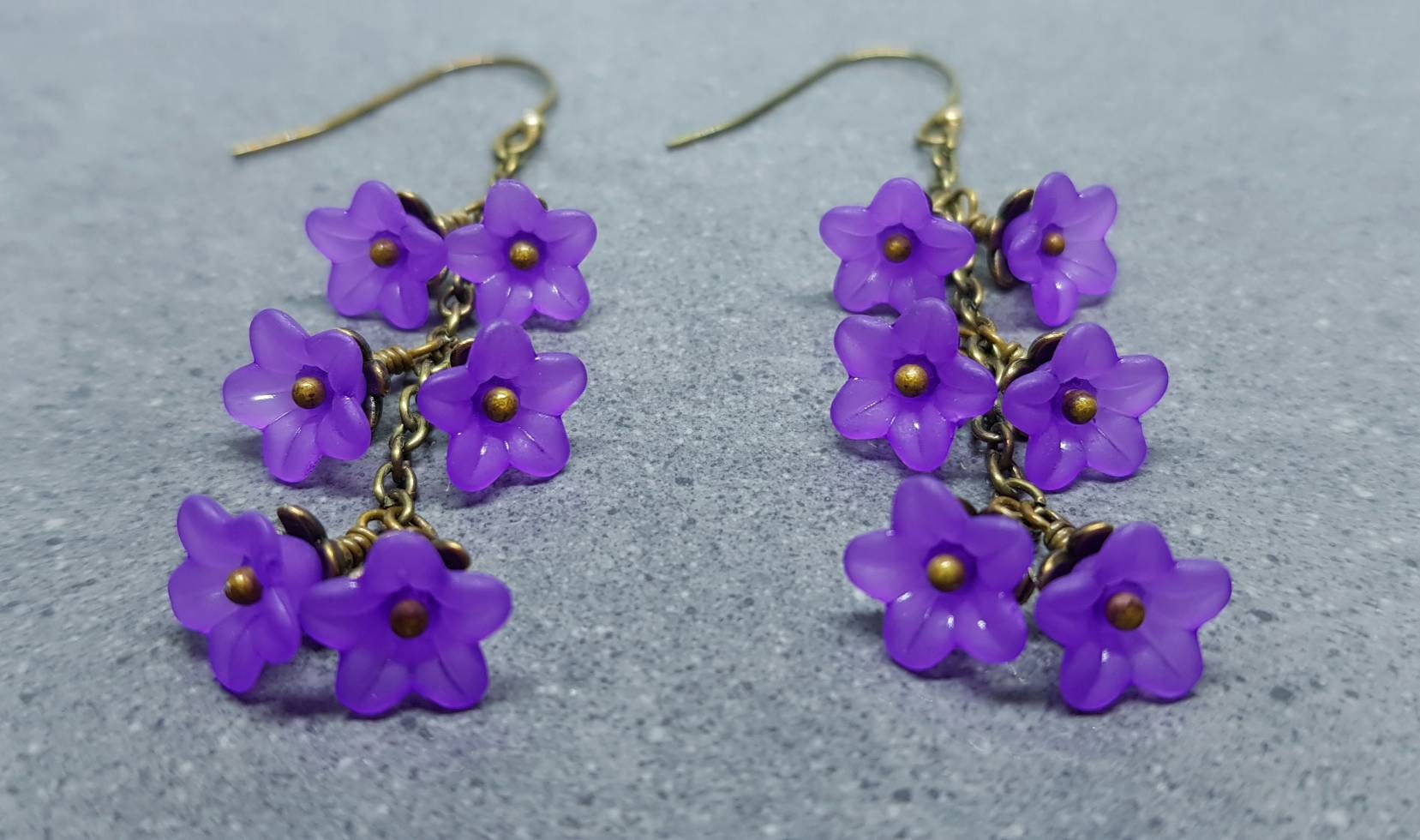 Flower Earrings, Hypoallergenic Ear Wires, Purple Earrings, Boho Jewelry, Simple Vintage Earrings