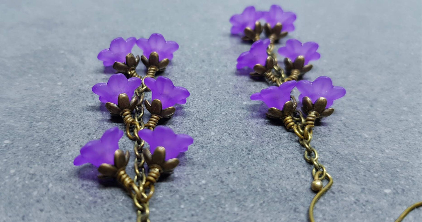 Flower Earrings, Hypoallergenic Ear Wires, Purple Earrings, Boho Jewelry, Simple Vintage Earrings