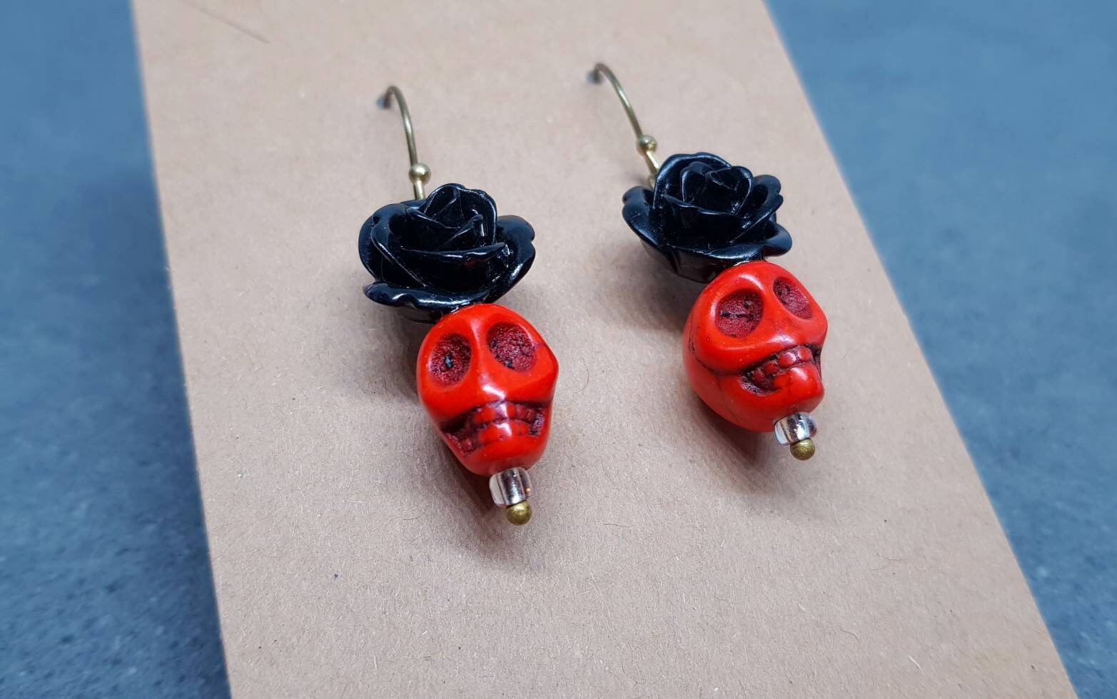 Sugar Skull Earrings, Hypoallergenic Ear Wires, Day of the Dead Themed, Dia De Los Muertos Earrings, Mexican Holiday, Gothic Jewelry