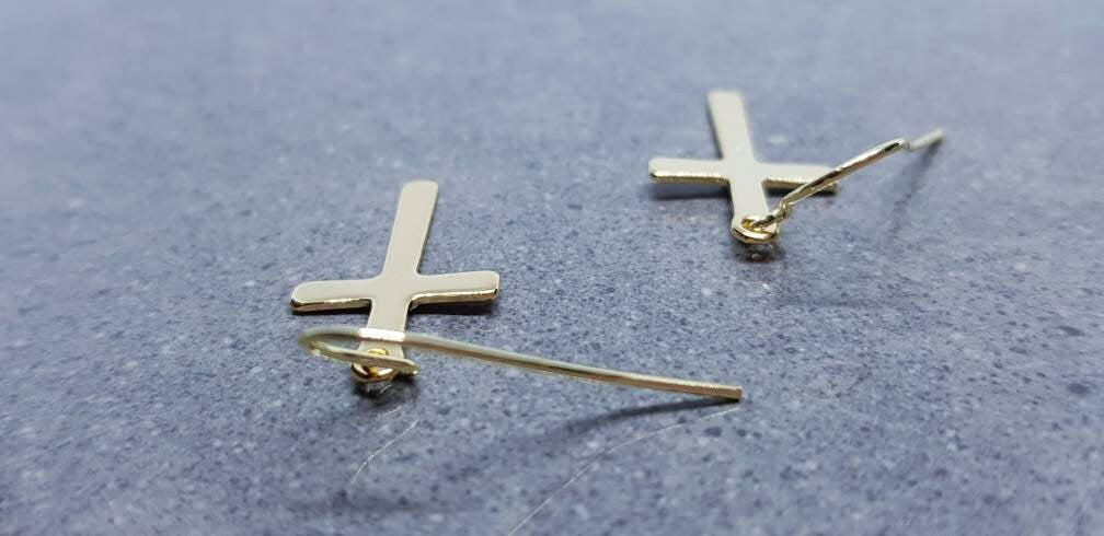 Stainless Steel Gold Cross Earrings