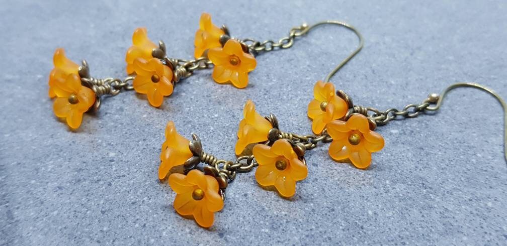 Flower Earrings, Hypoallergenic Ear Wires, Orange Earrings, Boho Jewelry, Simple Vintage Earrings