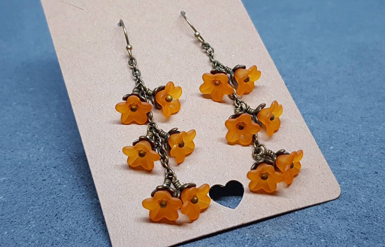 Flower Earrings, Hypoallergenic Ear Wires, Orange Earrings, Boho Jewelry, Simple Vintage Earrings