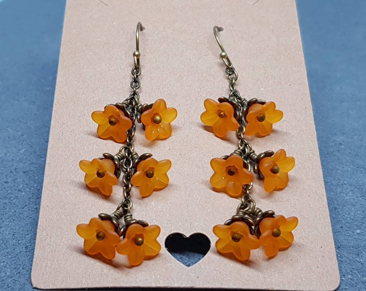 Flower Earrings, Hypoallergenic Ear Wires, Orange Earrings, Boho Jewelry, Simple Vintage Earrings