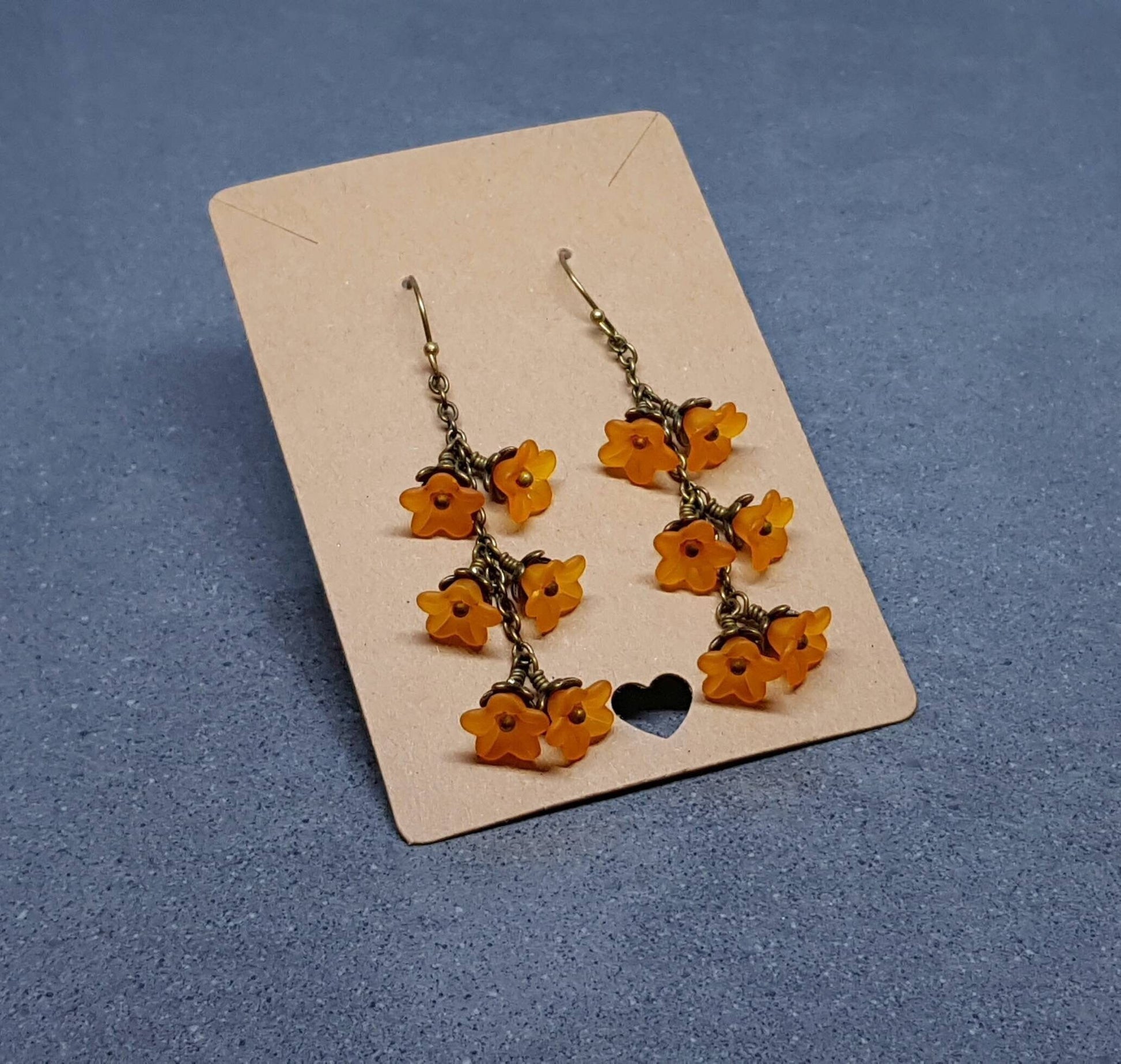 Flower Earrings, Hypoallergenic Ear Wires, Orange Earrings, Boho Jewelry, Simple Vintage Earrings