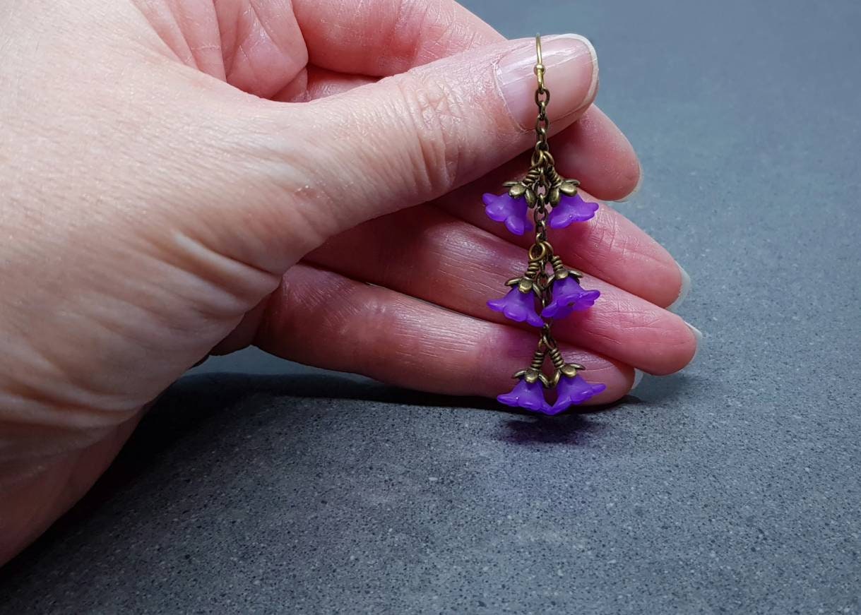 Flower Earrings, Hypoallergenic Ear Wires, Purple Earrings, Boho Jewelry, Simple Vintage Earrings