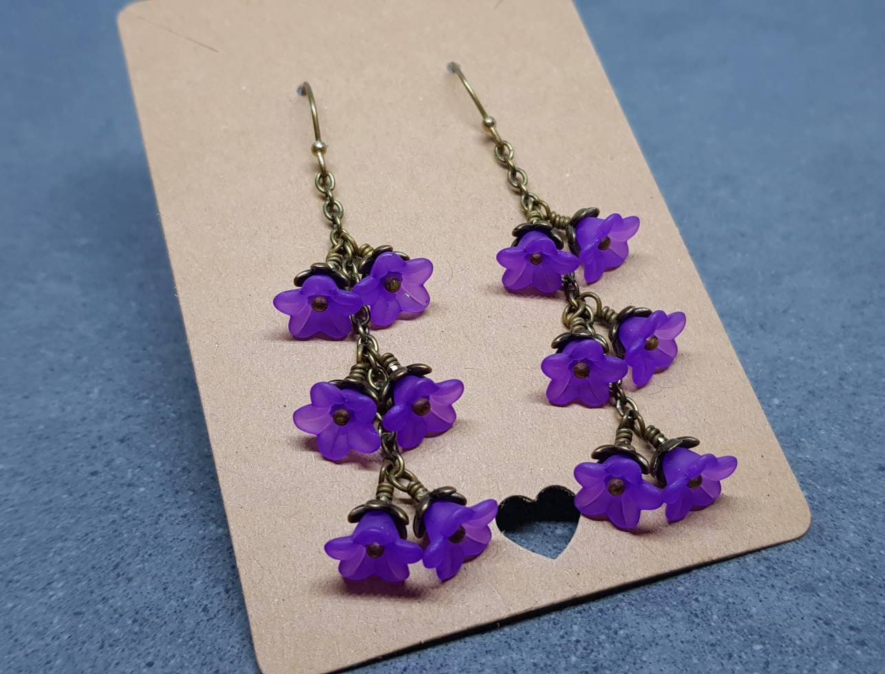 Flower Earrings, Hypoallergenic Ear Wires, Purple Earrings, Boho Jewelry, Simple Vintage Earrings