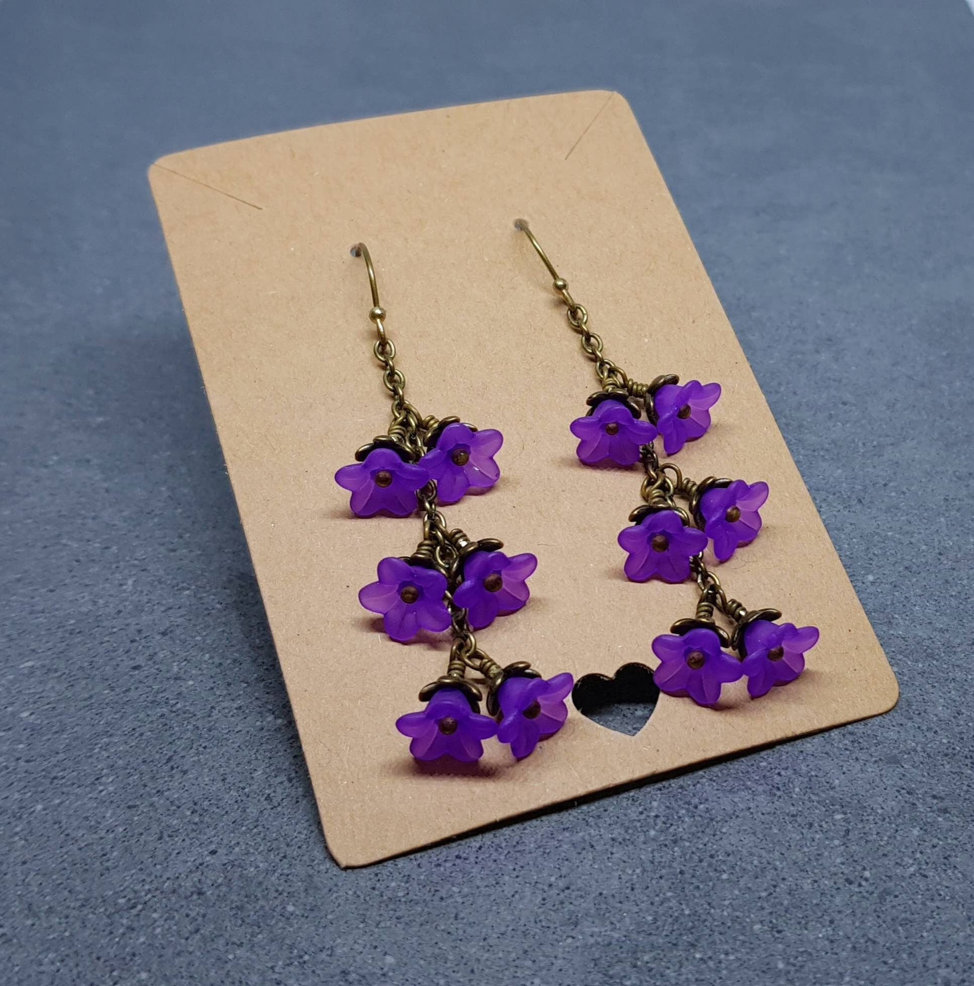 Flower Earrings, Hypoallergenic Ear Wires, Purple Earrings, Boho Jewelry, Simple Vintage Earrings