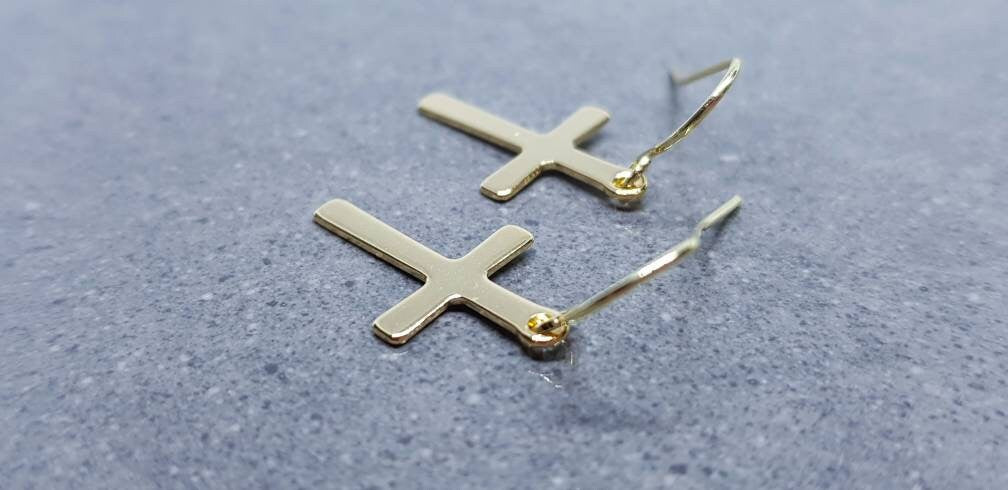 Stainless Steel Gold Cross Earrings