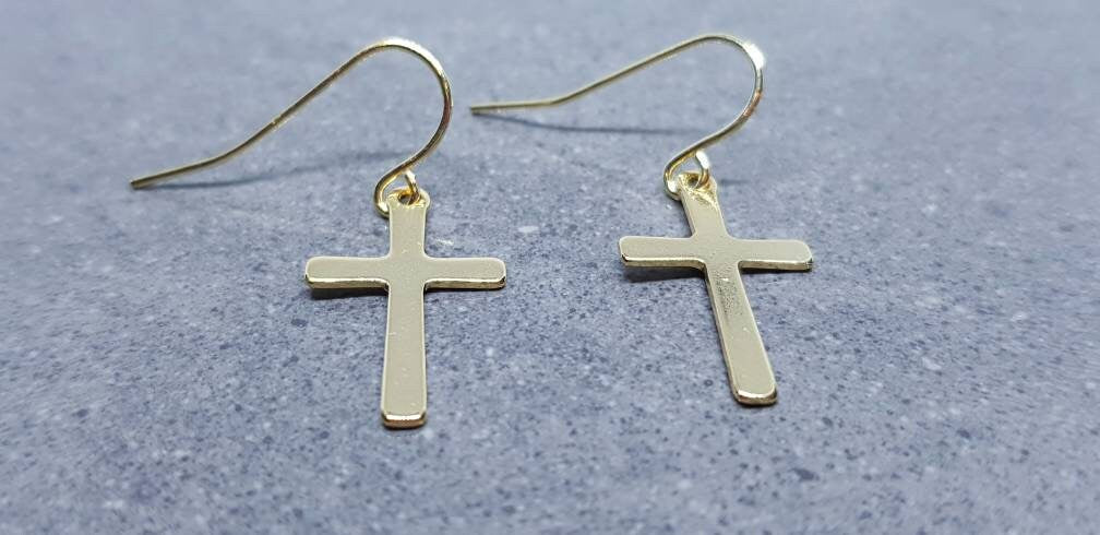 Stainless Steel Gold Cross Earrings