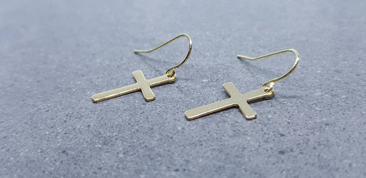 Stainless Steel Gold Cross Earrings