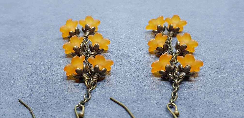 Flower Earrings, Hypoallergenic Ear Wires, Orange Earrings, Boho Jewelry, Simple Vintage Earrings