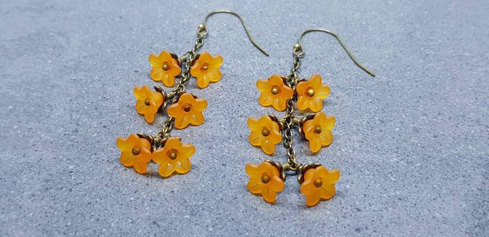 Flower Earrings, Hypoallergenic Ear Wires, Orange Earrings, Boho Jewelry, Simple Vintage Earrings