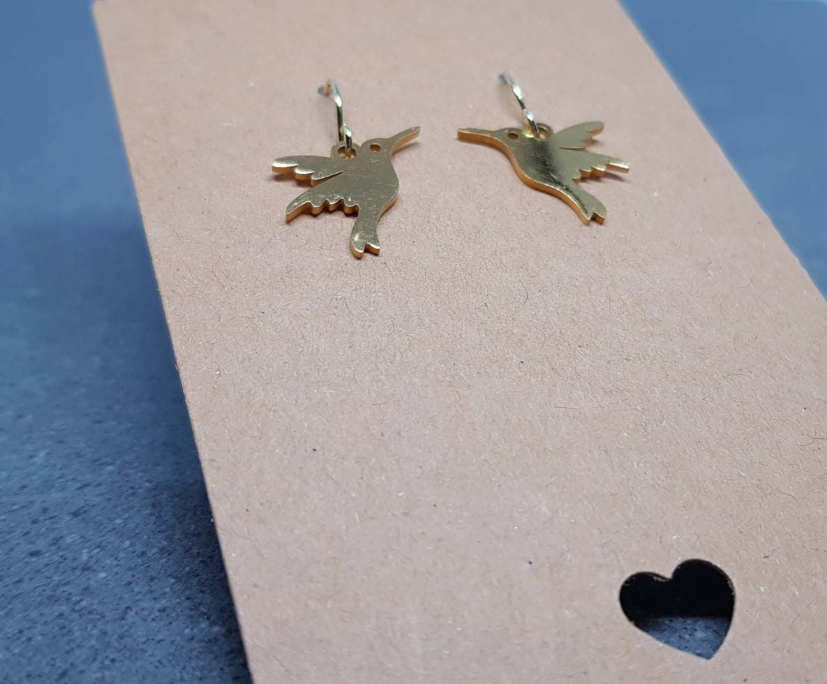 Gold Plated Stainless Steel Hummingbird Earrings