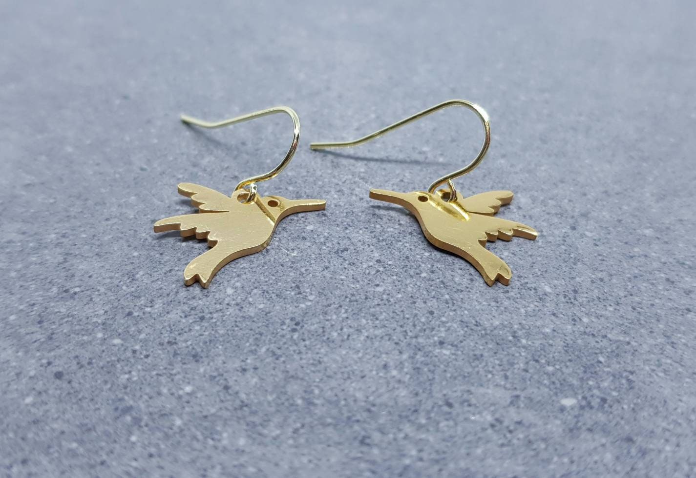 Gold Plated Stainless Steel Hummingbird Earrings