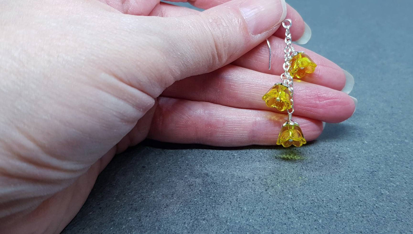 Flower Earrings, Hypoallergenic Ear Wires, Yellow Earrings, Boho Jewelry, Simple Vintage Earrings