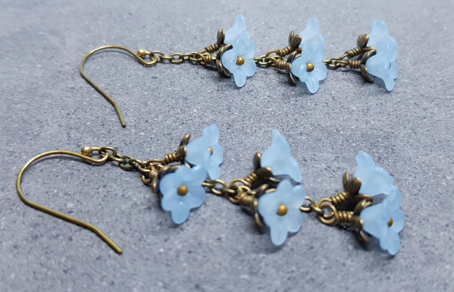 Flower Earrings, Hypoallergenic Ear Wires, Pale Blue Earrings, Boho Jewelry, Simple Vintage Earrings