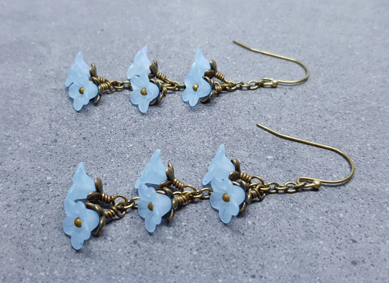 Flower Earrings, Hypoallergenic Ear Wires, Pale Blue Earrings, Boho Jewelry, Simple Vintage Earrings