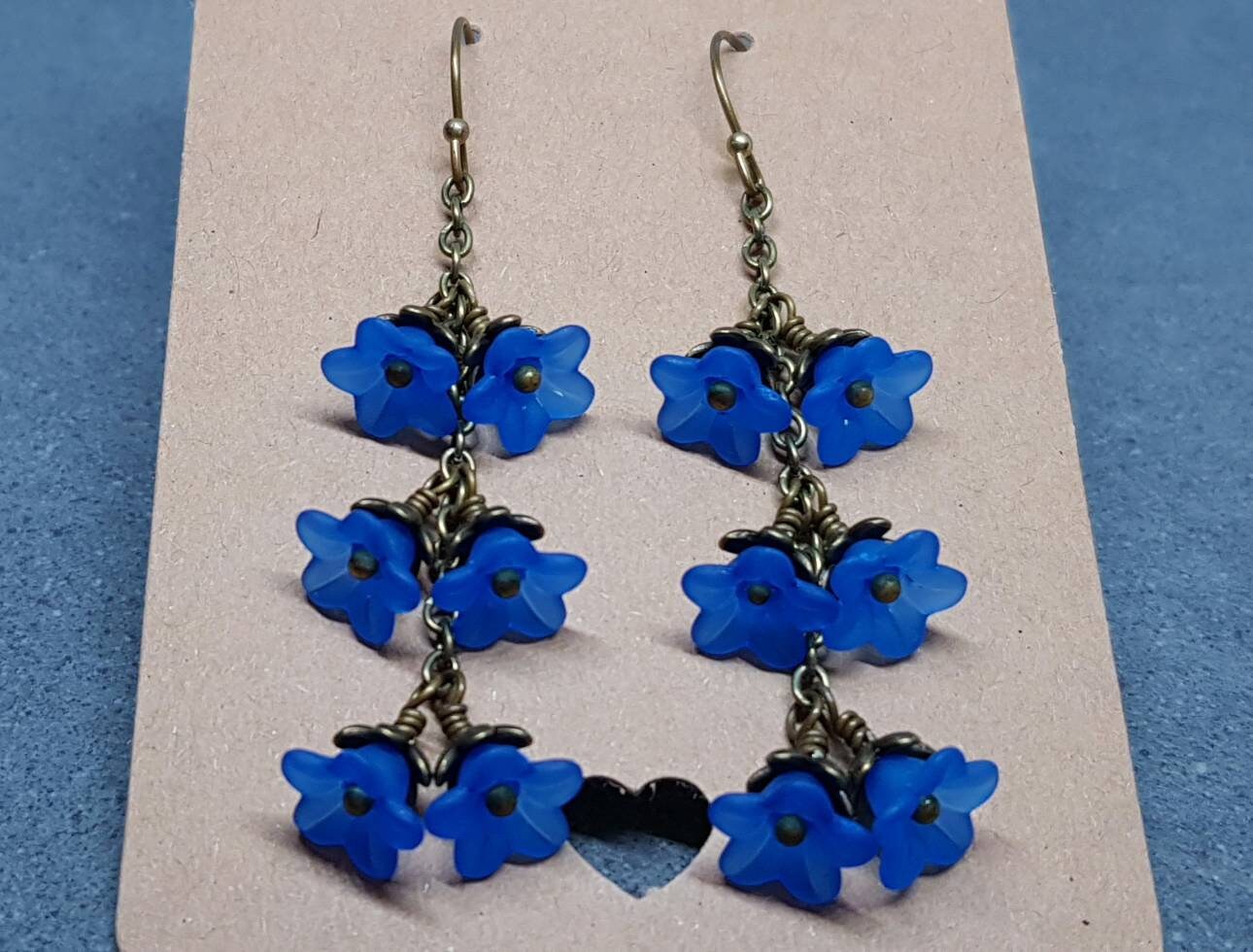 Flower Earrings, Hypoallergenic Ear Wires, Royal Blue Earrings, Boho Jewelry, Simple Vintage Earrings