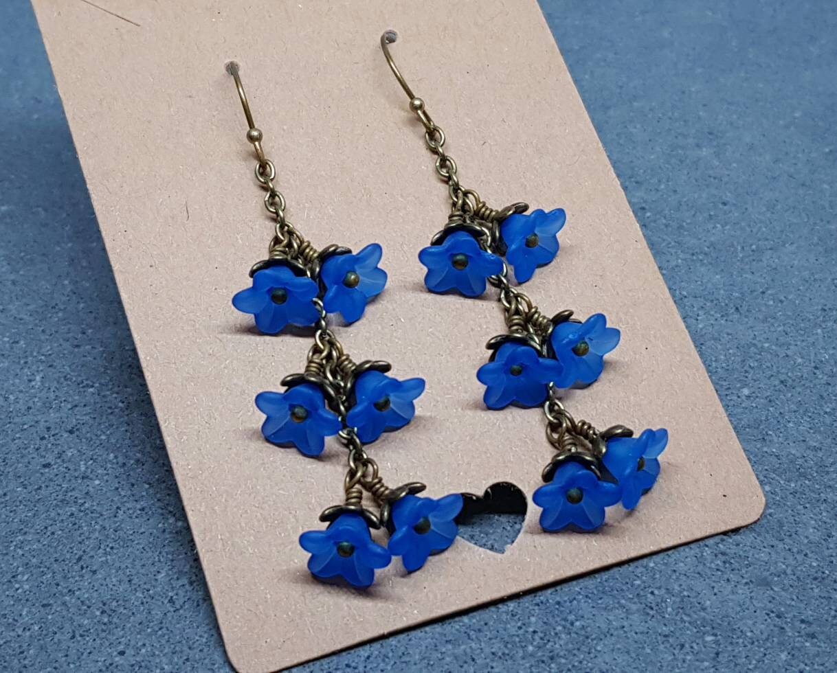 Flower Earrings, Hypoallergenic Ear Wires, Royal Blue Earrings, Boho Jewelry, Simple Vintage Earrings