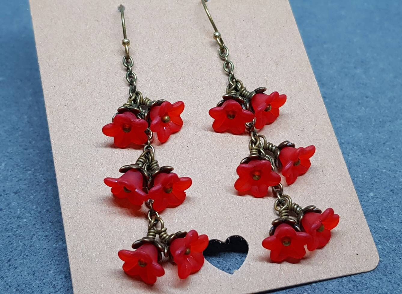 Flower Earrings, Hypoallergenic Ear Wires, Red Earrings, Boho Jewelry, Simple Vintage Earrings