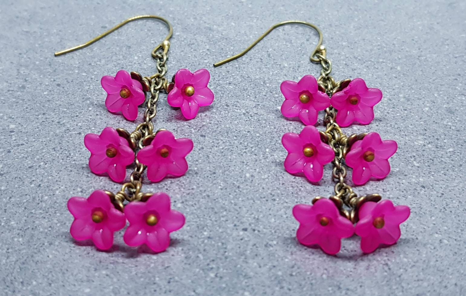 Flower Earrings, Hypoallergenic Ear Wires, Hot Pink Earrings, Boho Jewelry, Simple Vintage Earrings