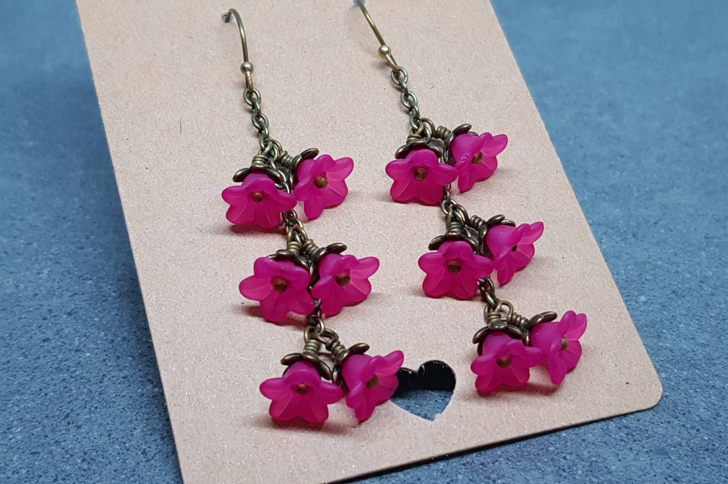 Flower Earrings, Hypoallergenic Ear Wires, Hot Pink Earrings, Boho Jewelry, Simple Vintage Earrings