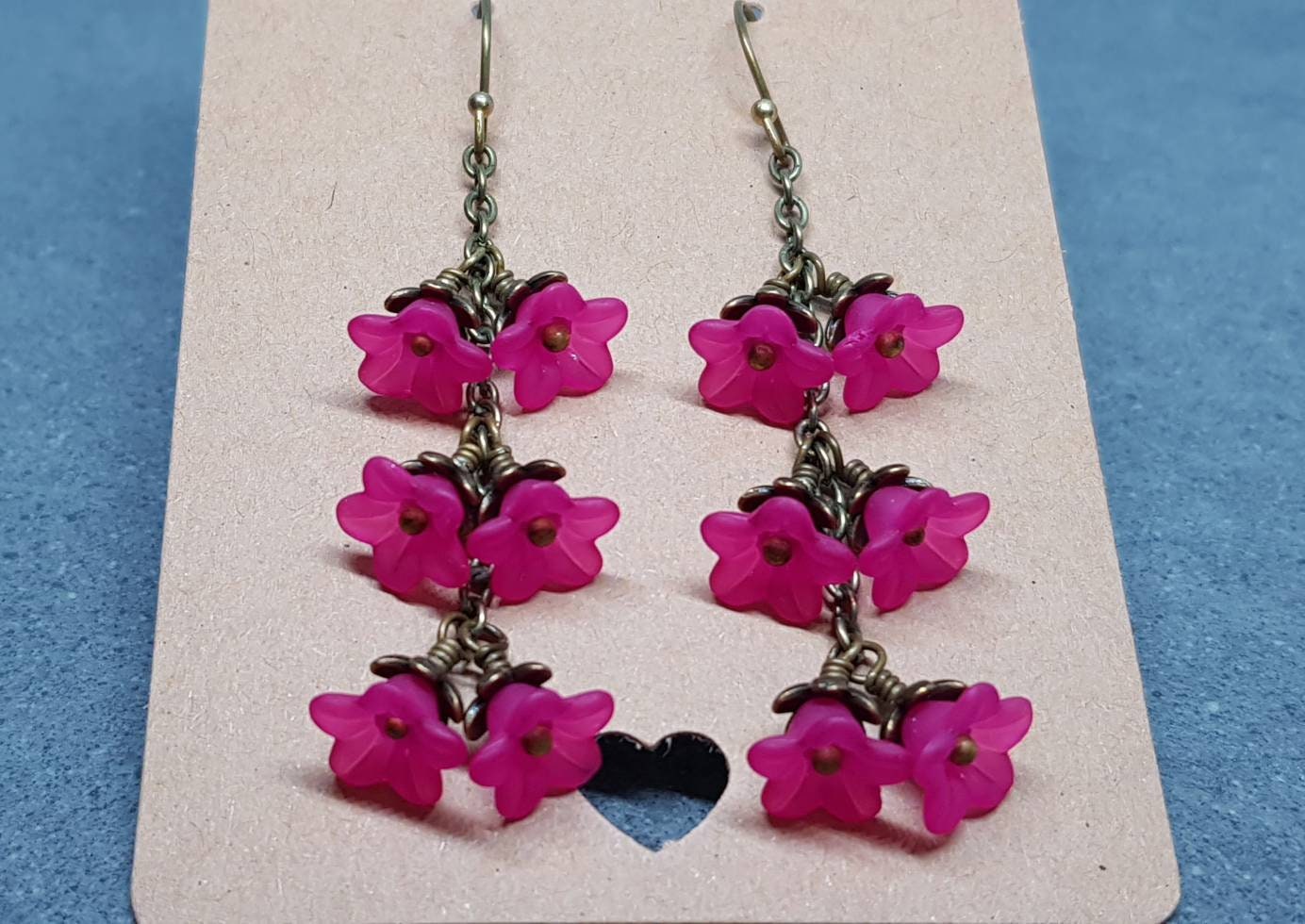 Flower Earrings, Hypoallergenic Ear Wires, Hot Pink Earrings, Boho Jewelry, Simple Vintage Earrings