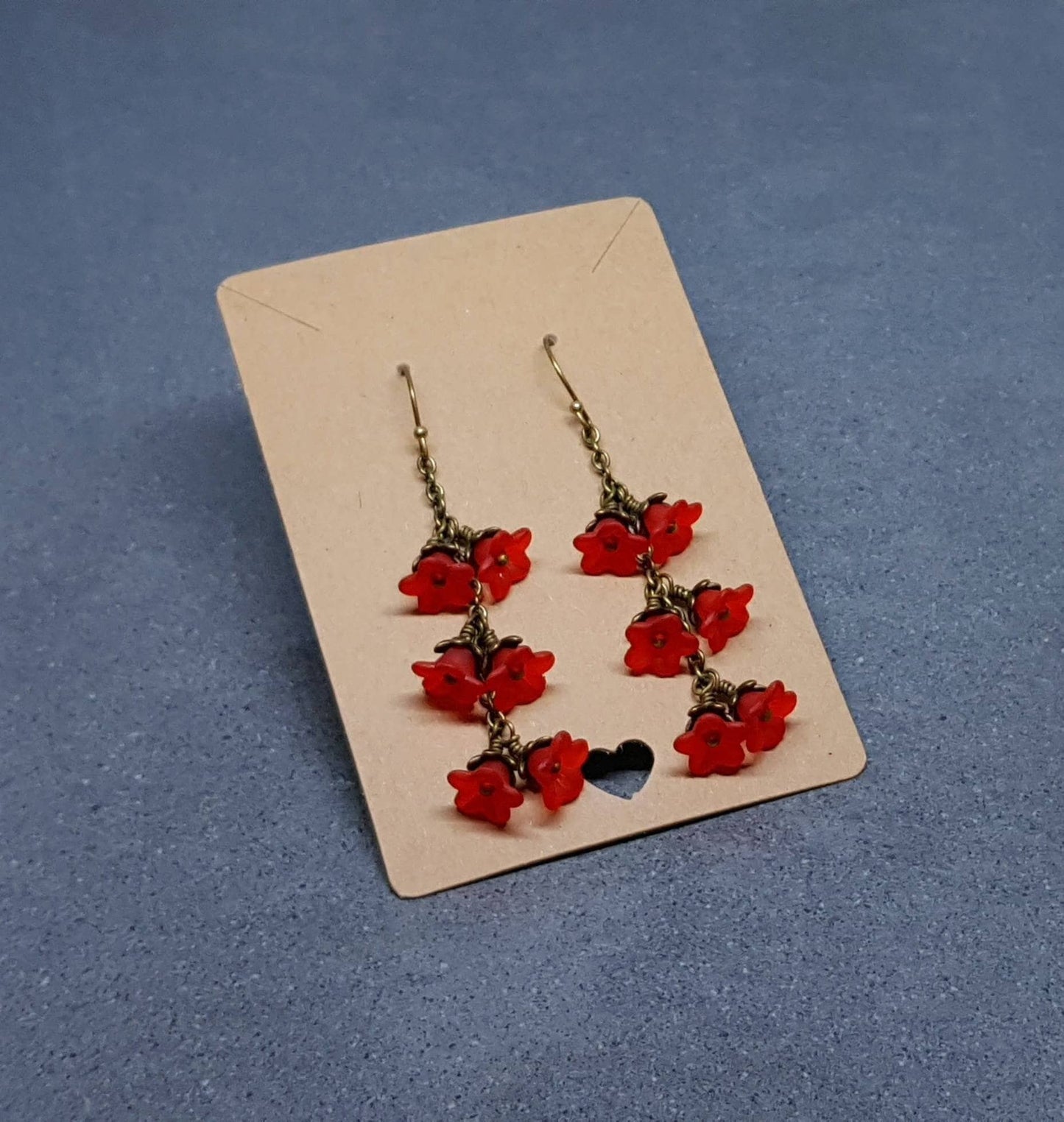 Flower Earrings, Hypoallergenic Ear Wires, Red Earrings, Boho Jewelry, Simple Vintage Earrings